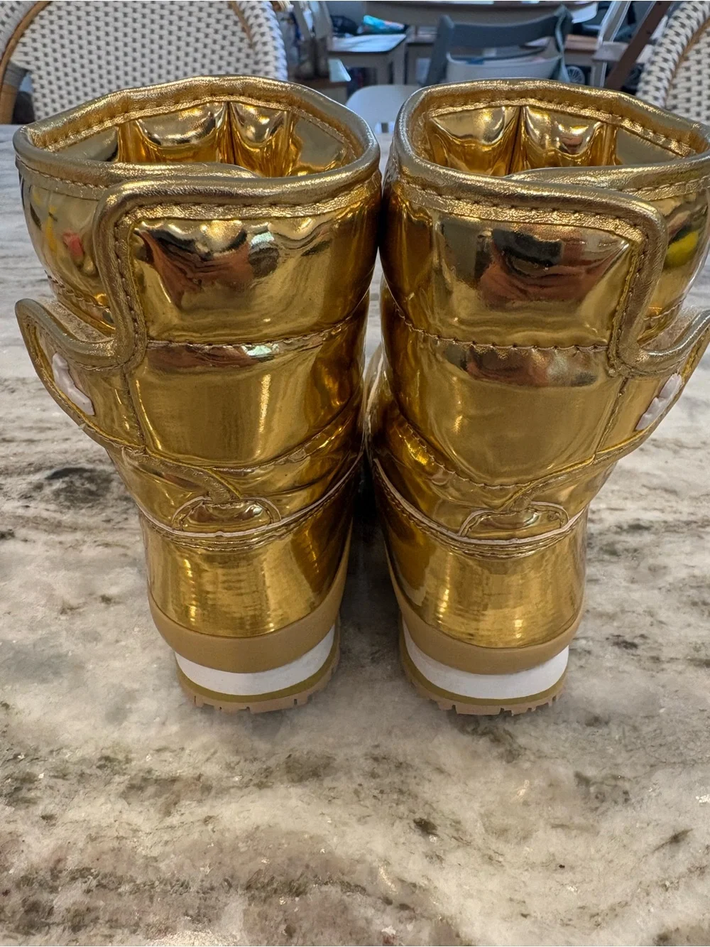 Shiny Gold Kids Insulated Winter Boots with Hook-and-Loop Strap